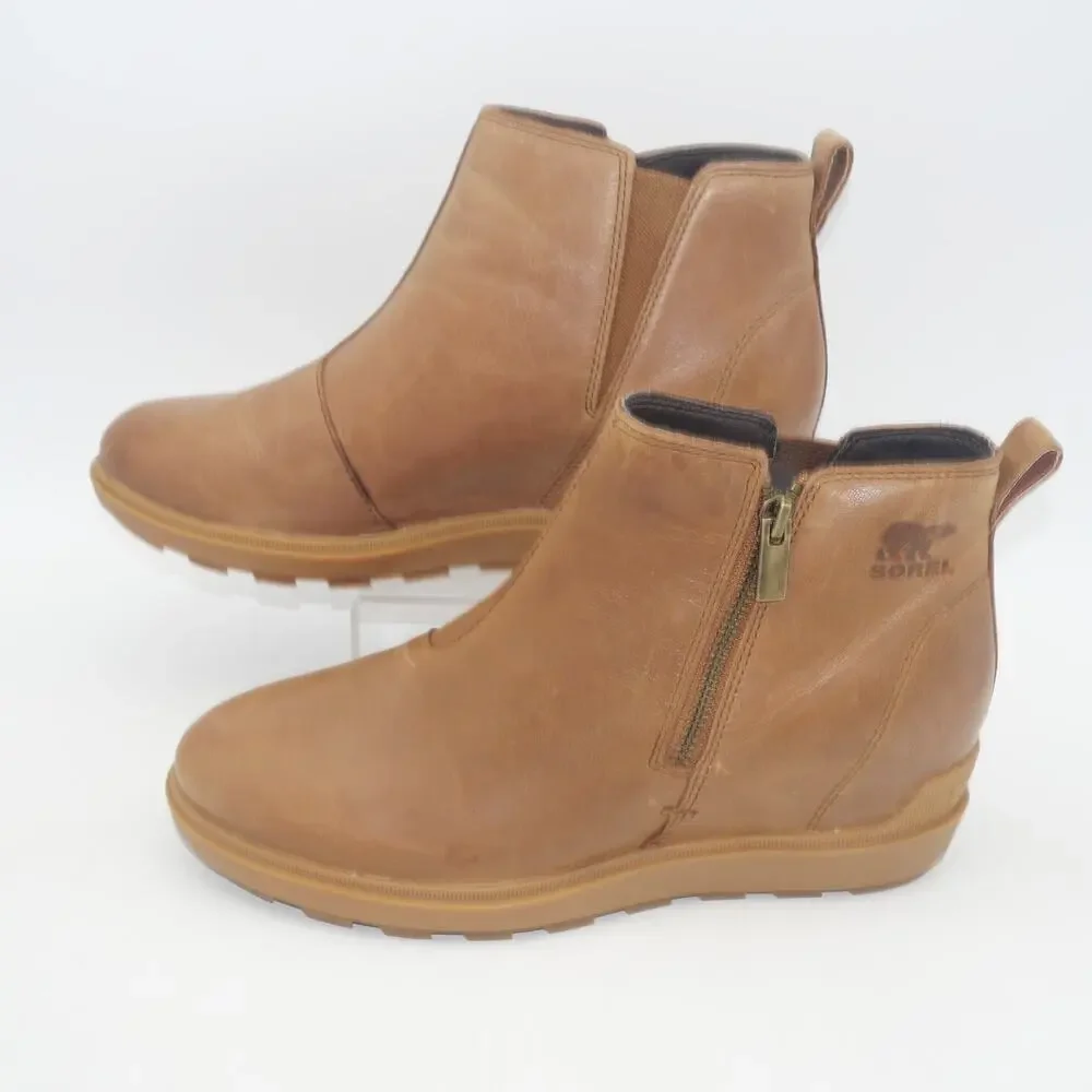 NEW Sorel Evie Zip Leather Boots Booties Velvet Tan Brown Women's 8 - Picture 2 of 7